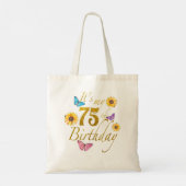 Sunflower Butterfly Happy its My 75th Birthday Gif Tote Bag (Achterkant)