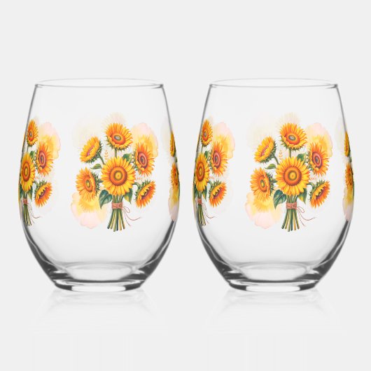 Sunflower Celebration Wedding Wijnglas Zonder Voet (Voorkant)
