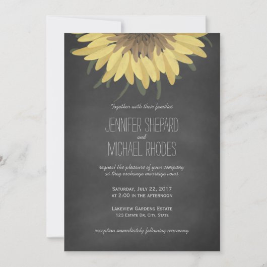 Sunflower Chalkboard Rustic Wedding Invitation Kaart (Voorkant)