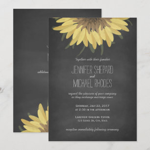 Sunflower Chalkboard Rustic Wedding Invitation Kaart