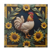 Sunflower Chicken - Brown Hen & Yellow Sunflowers Tegeltje (Voorkant)