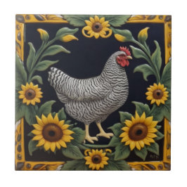 Sunflower Chicken - Grey Hen & Sunflowers Tegeltje