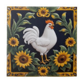 Sunflower Chicken - White Hen & Yellow Sunflowers Tegeltje (Voorkant)
