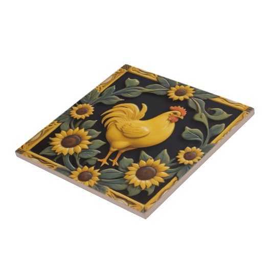 Sunflower Chicken - Yellow Hen & Sunflowers Tegeltje (Zijkant)
