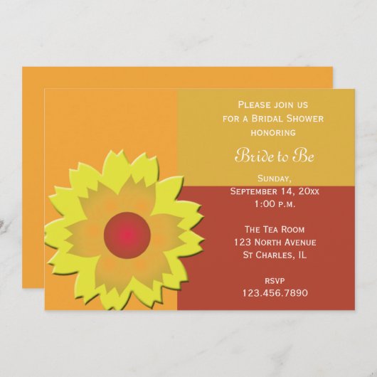 Sunflower Color Block Bridal Showuitnodiging Kaart (Voorkant / Achterkant)