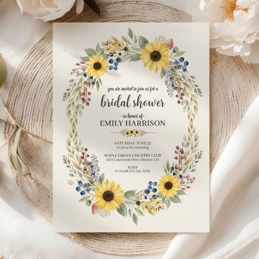 Sunflower Corner Bridal Shower Invite Rustic Style Kaart