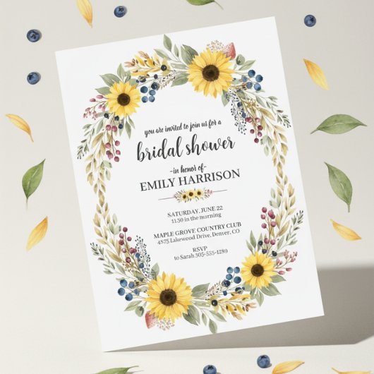 Sunflower Corner Bridal Shower Invite Rustic Style Kaart