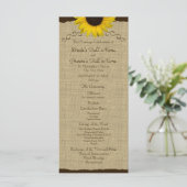Sunflower Country Burlap Wedding Programma Programmakaart (Staand voorkant)