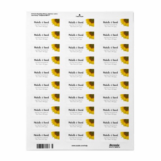 Sunflower Country Floral Weduwingadres Etiket (Full Sheet)