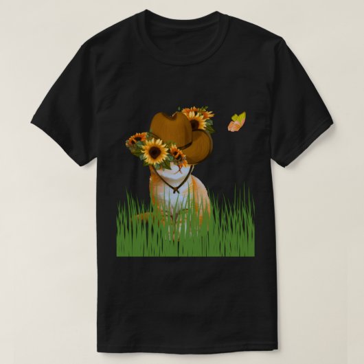 Sunflower Cowboy Cat in the Meadow T-ShirtT-Shirt T-shirt (Design voorkant)