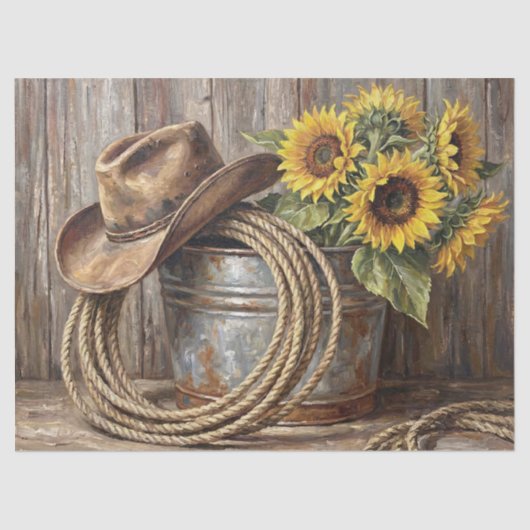 Sunflower Cowboy Hat Still Life Decoupage Tissuepapier (Voorkant)