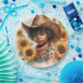 Sunflower Cowgirl Black Child Watercolor Papieren Bordje (Feest)
