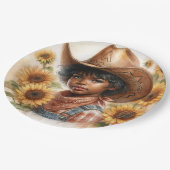 Sunflower Cowgirl Black Child Watercolor Papieren Bordje (Gekanteld)