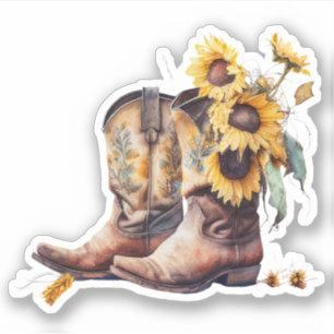 Sunflower Cowgirl Boots Sticker