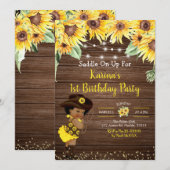 Sunflower Cowgirl rustic Afro Girl Baby shower Inv Kaart (Voorkant / Achterkant)