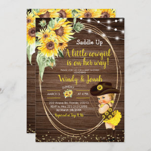 Sunflower Cowgirl rustige Baby shower-uitnodiging Kaart