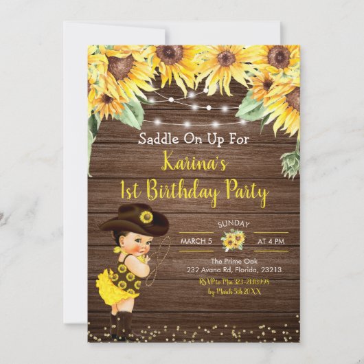 Sunflower Cowgirl rustige Baby shower-uitnodiging Kaart (Voorkant)