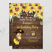 Sunflower Cowgirl rustige Baby shower-uitnodiging Kaart (Voorkant / Achterkant)