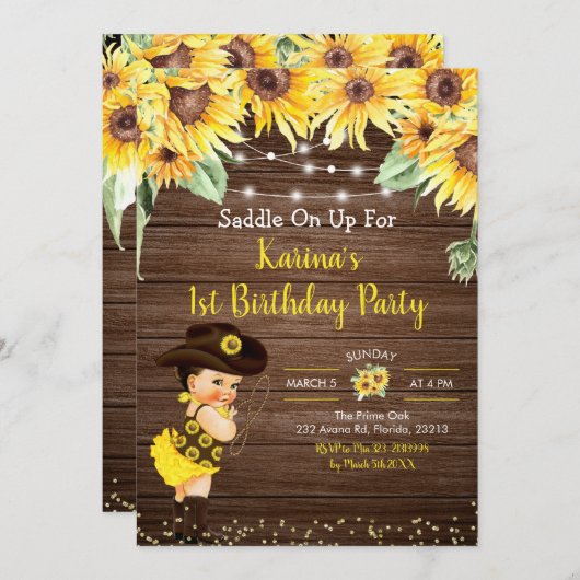 Sunflower Cowgirl rustige Baby shower-uitnodiging Kaart (Voorkant / Achterkant)