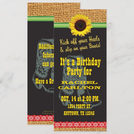 Sunflower Cowgirl Uitnodiging (Voorkant / Achterkant)