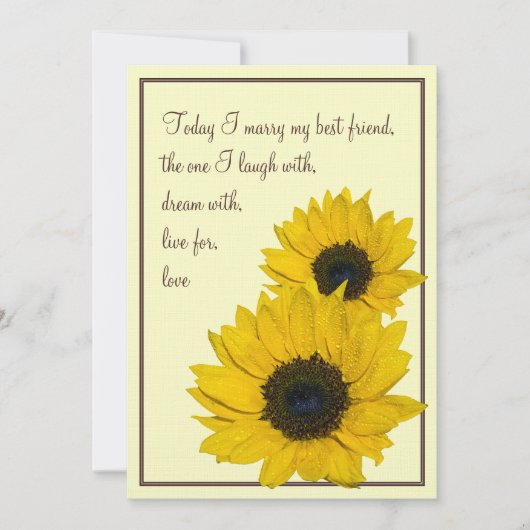 Sunflower Cream Yellow Brown Wedding Invitation Kaart (Voorkant)