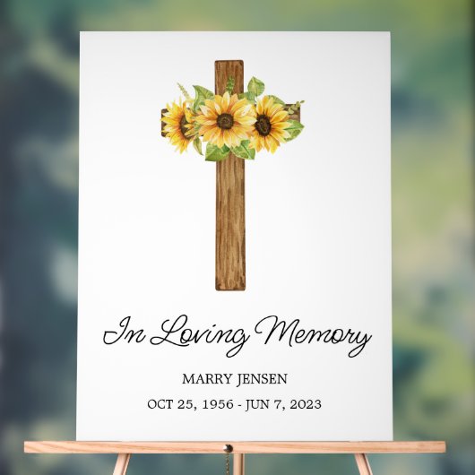 Sunflower cross Memorial Funeral Acryl Bord (Neutraal)