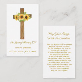 Sunflower Cross Memorial Funeral Prayer Card Visitekaartje