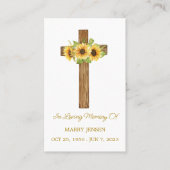 Sunflower Cross Memorial Funeral Prayer Card Visitekaartje (Voorkant)