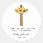 Sunflower Cross Memorial Funeral Seed Packet Ronde Sticker (Voorkant)