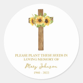 Sunflower Cross Memorial Funeral Seed Packet Ronde Sticker