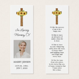 Sunflower Cross Photo Funeral Bookmark Mini Visitekaartjes