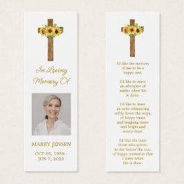 Sunflower Cross Photo Funeral Bookmark Mini Visitekaartjes
