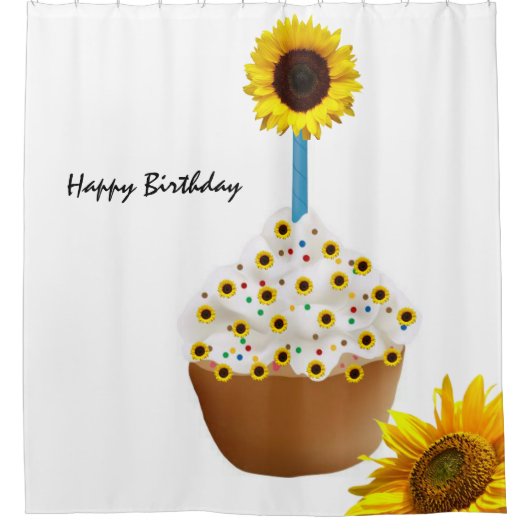 Sunflower Cupcake Showgordijn Douchegordijn (Voorkant)