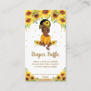 Sunflower Cute African American Girl Diaper Raffle Informatiekaartje