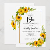 Sunflower Daisy 19th Birthday Surprise Party Kaart (Voorkant / Achterkant)