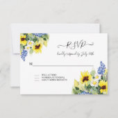 Sunflower Daisy Blue Floral Rustic Waterverf RSVP (Voorkant)
