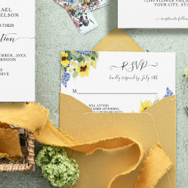 Sunflower Daisy Blue Floral Rustic Waterverf RSVP