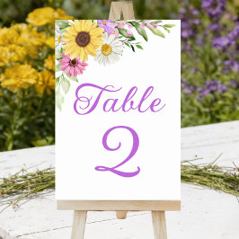 Sunflower Daisy Boho Floral Wedding Table Number Kaart