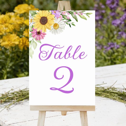 Sunflower Daisy Boho Floral Wedding Table Number Kaart