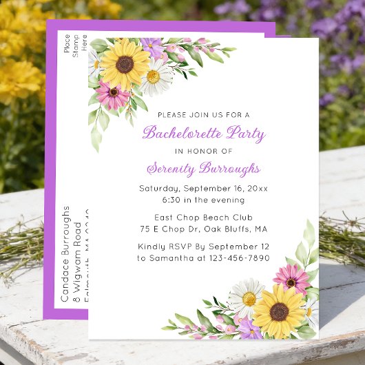 Sunflower Daisy Boho Spring  Garden Bachelorette Uitnodiging Briefkaart
