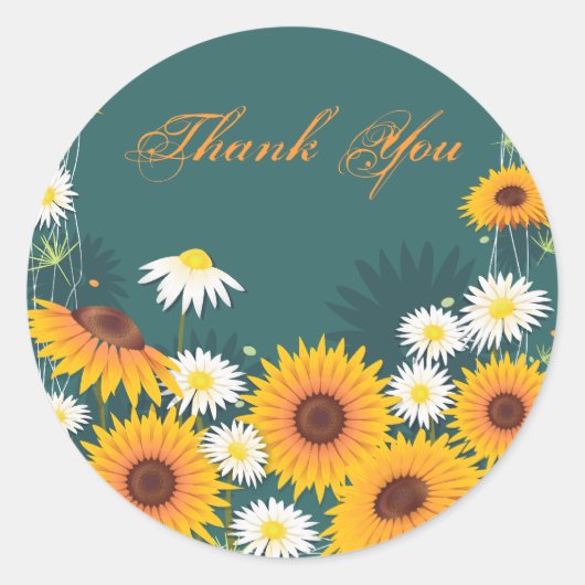 Sunflower Daisy dank u Ronde Sticker (Voorkant)