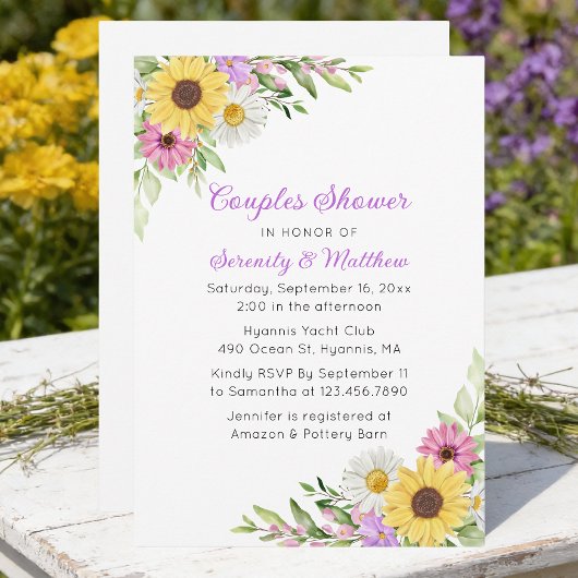 Sunflower Daisy Floral Boho Garden Couples Shower Kaart