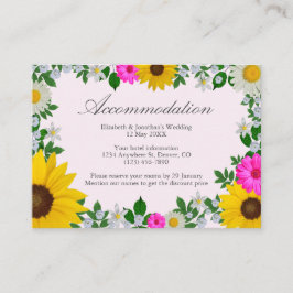 Sunflower Daisy Floral Wedding Accommodatie Informatiekaartje