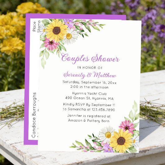 Sunflower Daisy Floral Wildflower Couples Shower Uitnodiging Briefkaart