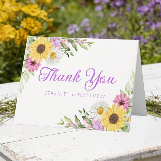 Sunflower Daisy Garden Floral Wedding Thank You Bedankkaart