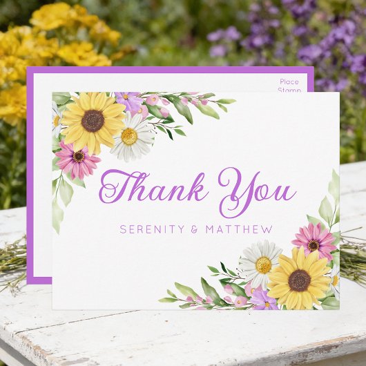 Sunflower Daisy Garden Floral Wedding Thank You Briefkaart