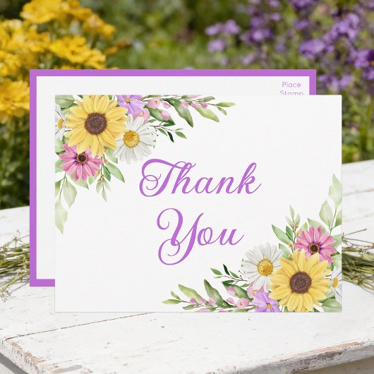 Sunflower Daisy Garden Floral Wedding Thank You Briefkaart