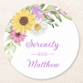 Sunflower Daisy Spring Watercolor Floral Wedding Ronde Kartonnen Onderzetter (Voorkant)