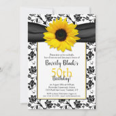 Sunflower Damask Birthday Party Invitation Kaart (Voorkant)