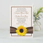 Sunflower Damask Floral Wedding Invitation Kaart (Staand voorkant)